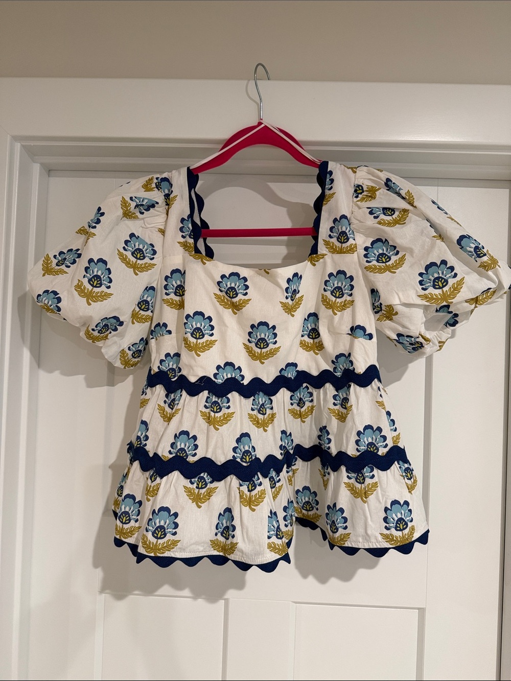 Block Print - Puff Sleeve - Peplum Top